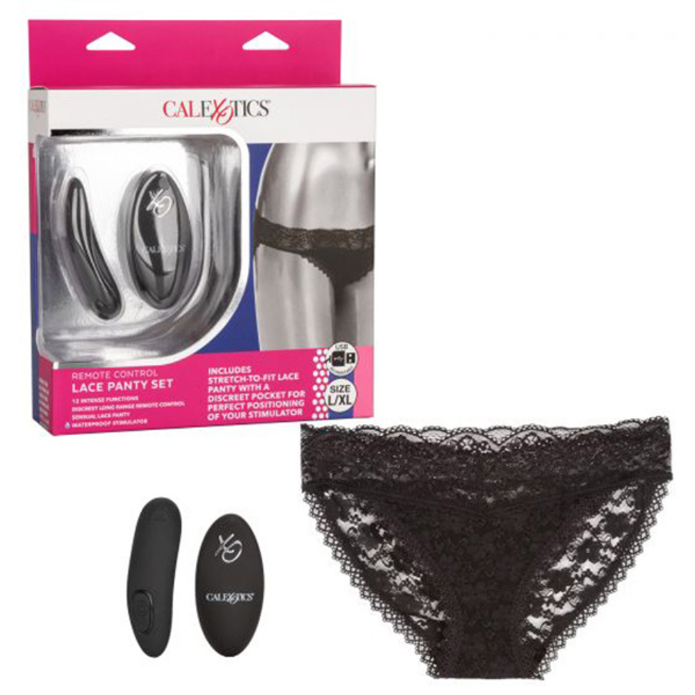 Черные кружевные трусики с вибромассажером California Exotic Novelties Remote Control Panty Set L/XL SE-0077-92-3