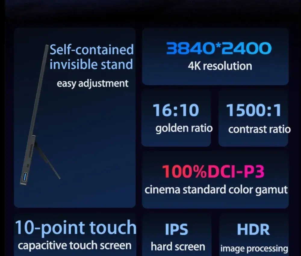 16" Портативный сенсорный монитор VCHANCE 4K IPS 3840x2400, 60 Гц