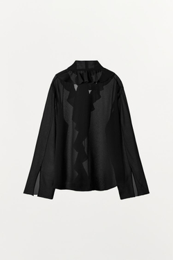 ZARA БЛУЗА С БАНТОМ И ВОЛАНОМ, ЧЕРНЫЙ