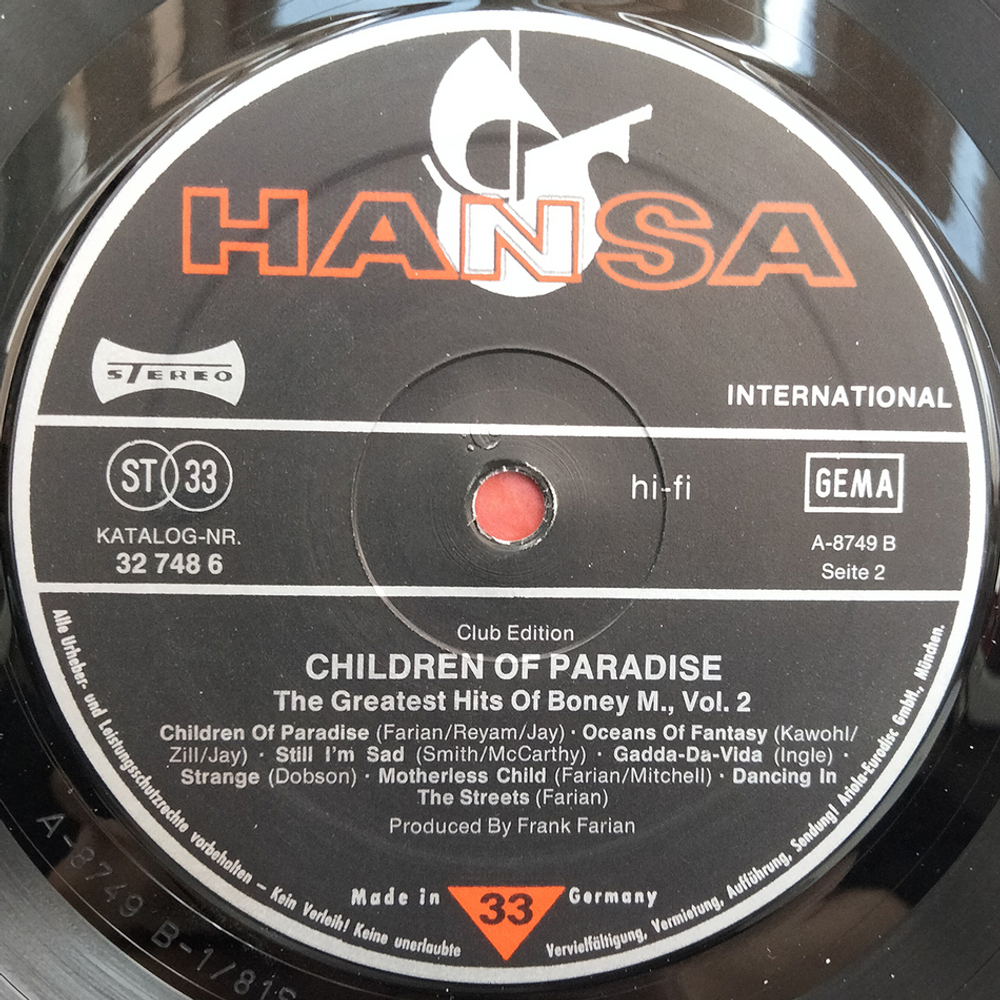 Boney M. / Children Of Paradise - The Greatest Hits Of Boney M., Vol.2 (LP)