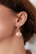 HMG 1131 peach Серьги с жемчужиной 1,9 см арт.0720