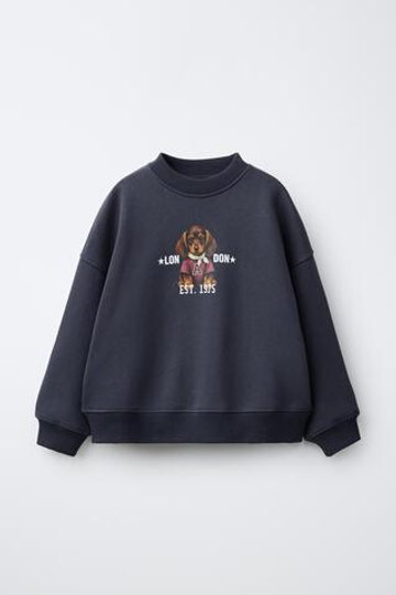 ZARA ТОЛСТОВКА С ПРИНТОМ «СОБАКА», СИНИЙ