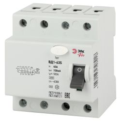 УЗО ЭРА PRO NO-902-155 ВД1-63S 4P 40А 100мА тип S (АC) электромеханическое | УЗО