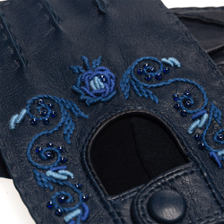 Перчатки автомобильные, 8/5, тёмно-синий / цветн. мулине; кожа