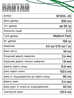 Удилище фидерное "BANTAN", тест до 50 г, 3.0 м, 2+3, (1/2 oz,3/4oz- стекл., 1oz - карбон)