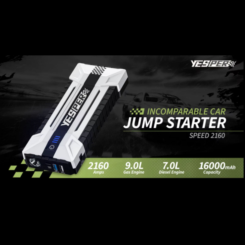 Устройство пусковое портативное бустер Yesper 16000mAh 59.2Wh Peak 2160A,  500A Model:speed2160 BLUE