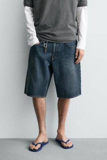 ZARA ДЖИНСОВЫЕ ШОРТЫ BAGGY FIT, СИНИЙ