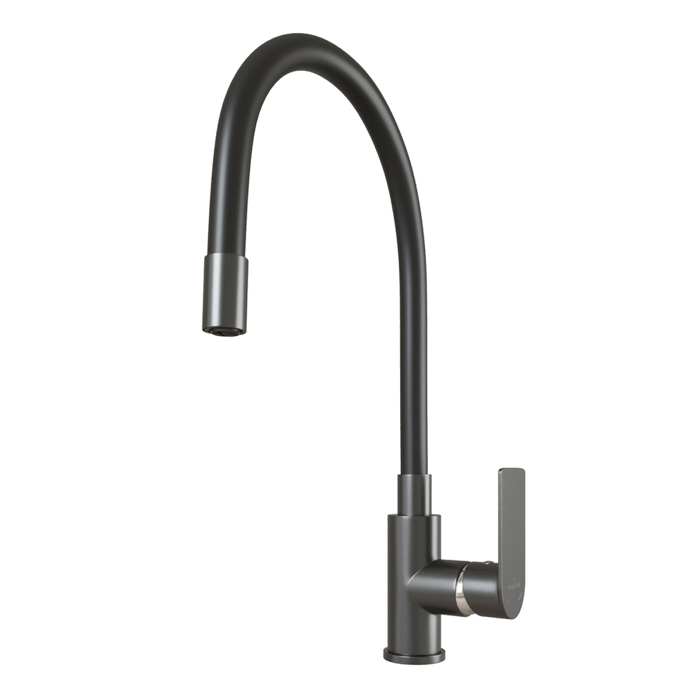 Смеситель для кухни 35к MIXLINE МЛ33-098Г(ML33-098GR) "Сити" гибкий излив боковая ручка б/отв ГРАФИТ