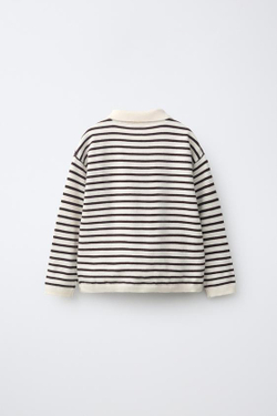 ZARA ОДНОТОННОЕ ТРИКОТАЖНОЕ ПОЛО, ЭКРЮ/КОРИЧНЕВЫЙ