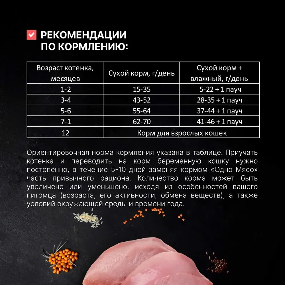 ОДНО МЯСО Сухой корм для котят, беременных и кормящих кошек с индейкой, 400 г