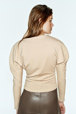ZARA ФУТБОЛКА ОБТЯГИВАЮЩАЯ С ДЛИННЫМИ РУКАВАМИ, БЕЖЕВЫЙ МЕЛАНЖ