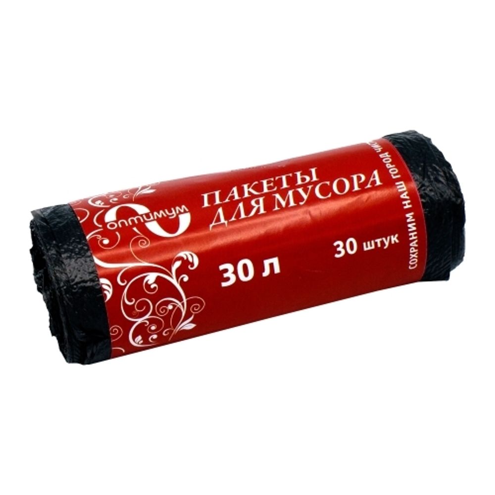 Мешки мусорные 30 л "Оптимум" 8 мкм в рулонах по 30 шт