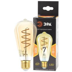 Лампа светодиодная ЭРА F-LED ST64-7W-824-E27 spiral 7Вт филамент золотистый теплый белый свет Е27 | Филаментные декоративные