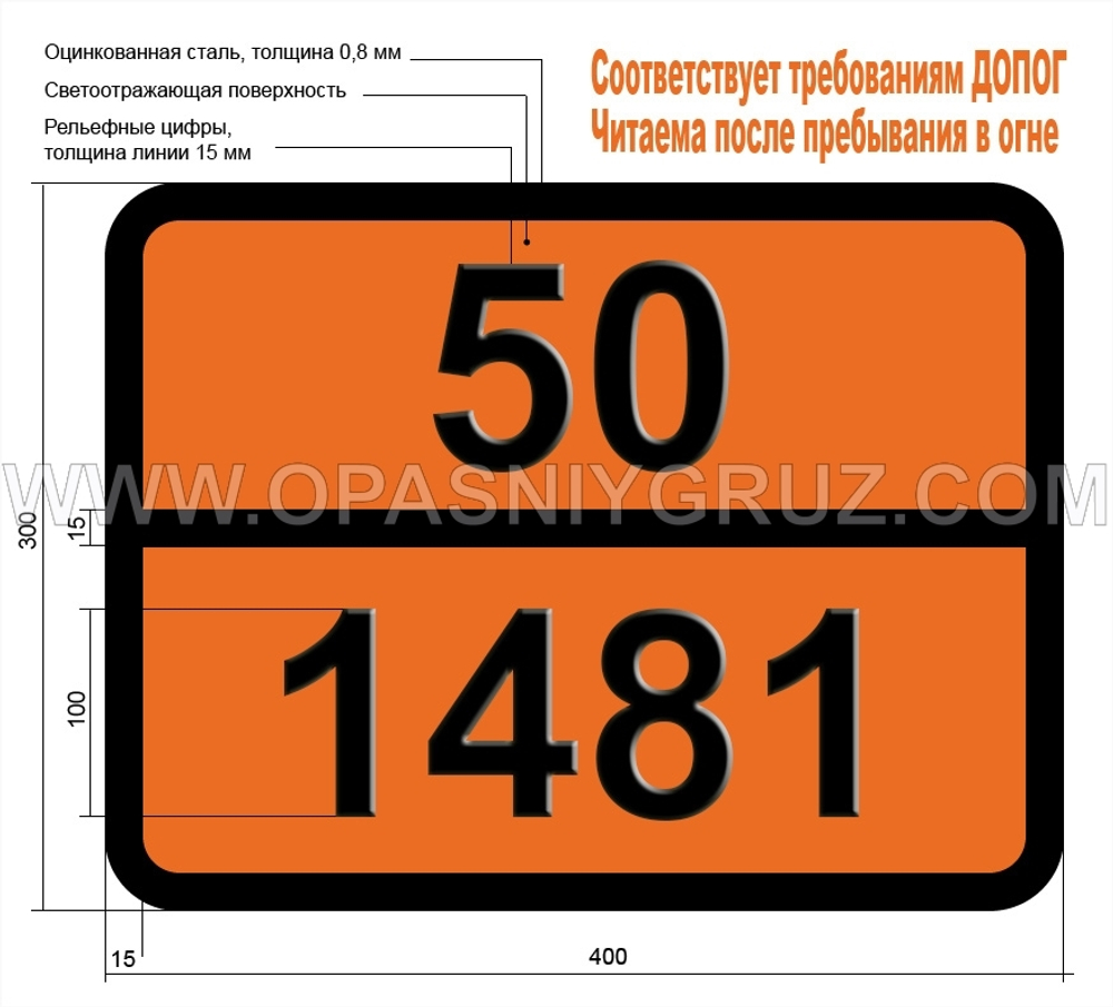 Табличка Опасный груз 50-1481 ПЕРХЛОРАТЫ НЕОРГАНИЧЕСКИЕ Н.У.К.