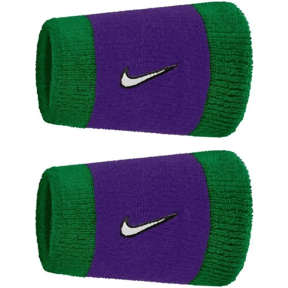 Напульсник теннисный Nike Swoosh Double-Wide 2P - clover/fierce purple/white