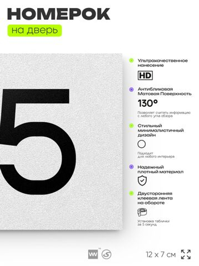 Номер на дверь 415, табличка на дверь для офиса, квартиры, кабинета, аудитории, склада, белая 120х70 мм, Айдентика Технолоджи
