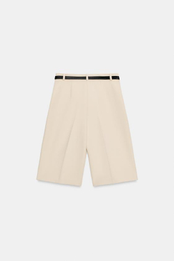 ZARA ДЛИННЫЕ ШОРТЫ С РЕМНЁМ, ЦВЕТ СЛОНОВОЙ КОСТИ