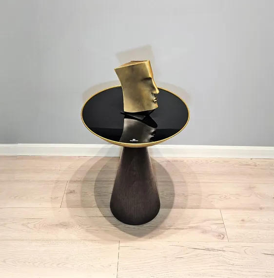 Стол журнальный Bell, Ø50х60 см, черное стекло, дерево, латунь