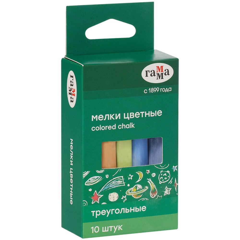 Мел цветной 10шт/уп мягкий треугольный Гамма,