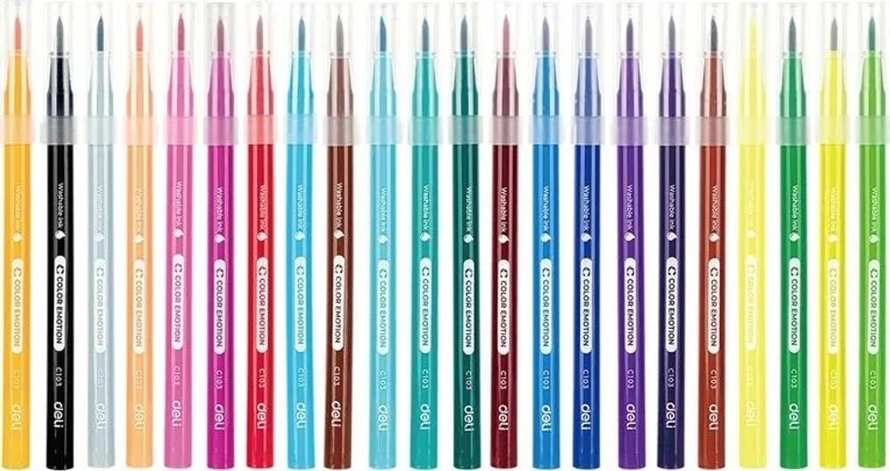 Фломастеры 24цв. Deli Color Emotion кисть, смываемые, пластиковый пенал EC10324