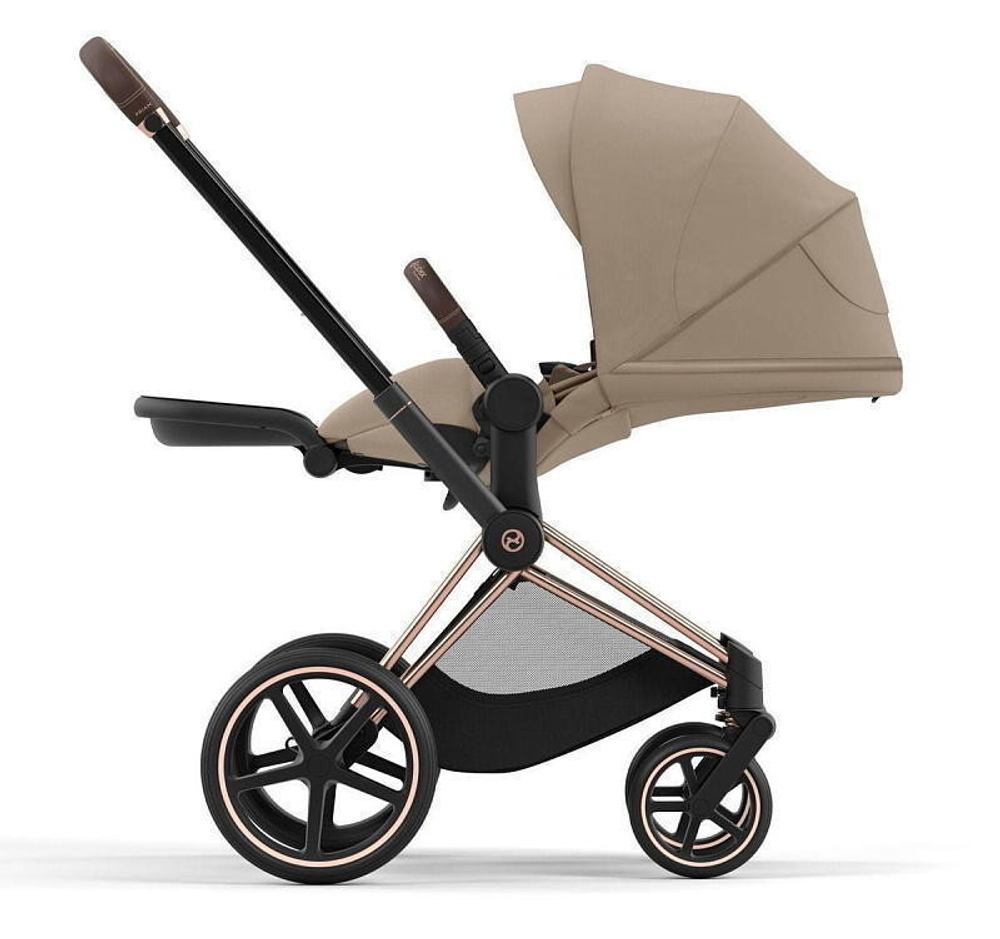 Коляска Cybex Priam IV Rosegold complete Aton S2 Hibiscus Red Base One 4 в 1 Cozy Beige