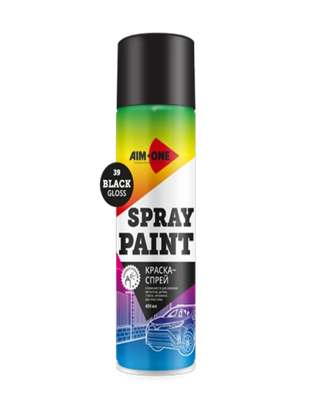 Краска-спрей черная глянцевая AIM-ONE 450 мл (аэрозоль).Spray paint black gloss 450ML SP-GB39