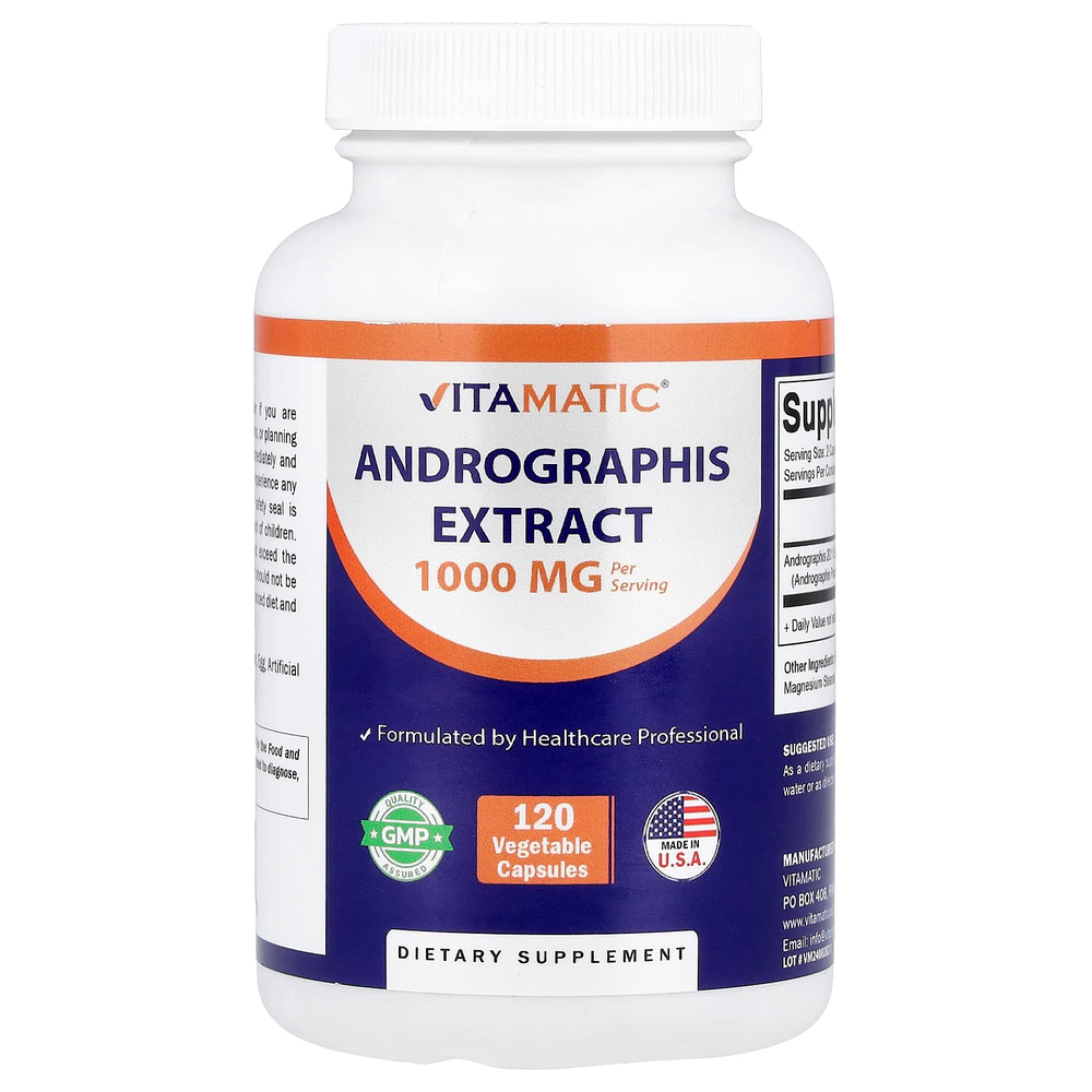 Vitamatic, экстракт андрографиса, 120 растительных капсул (500 мг в 1 капсуле)