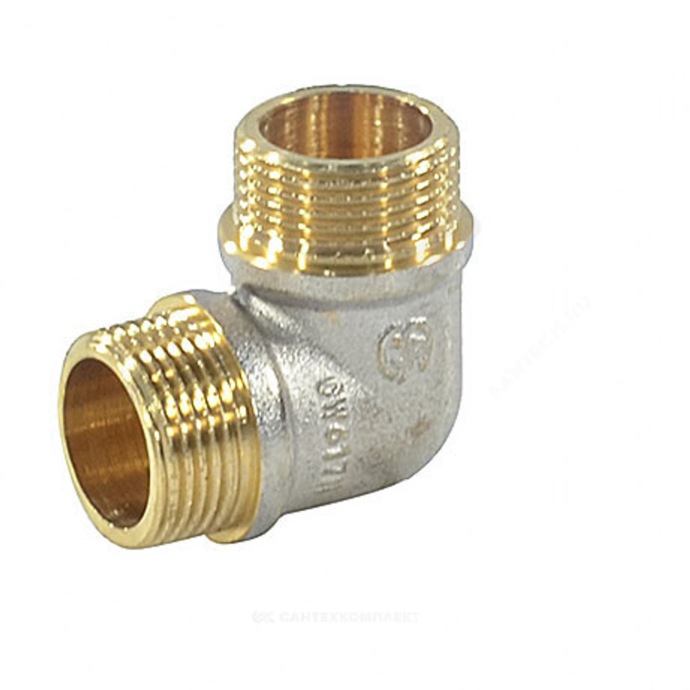 Угольник латунь никель реборда Ду 20 (3/4") НР/НР 9005 ГОСТ 32585-2013 Aquasfera 9005-02