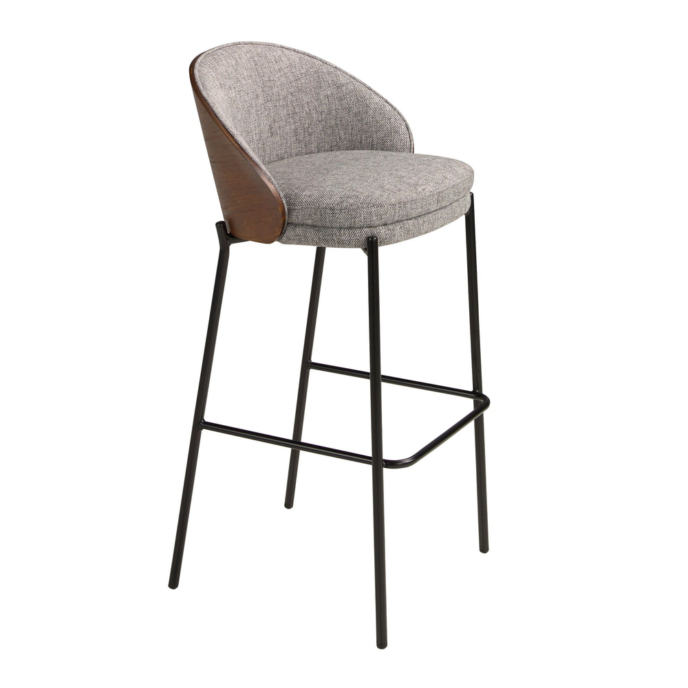 Барный стул Angel Cerda 4127/BS-S197 из серой ткани и спинкой из ореха