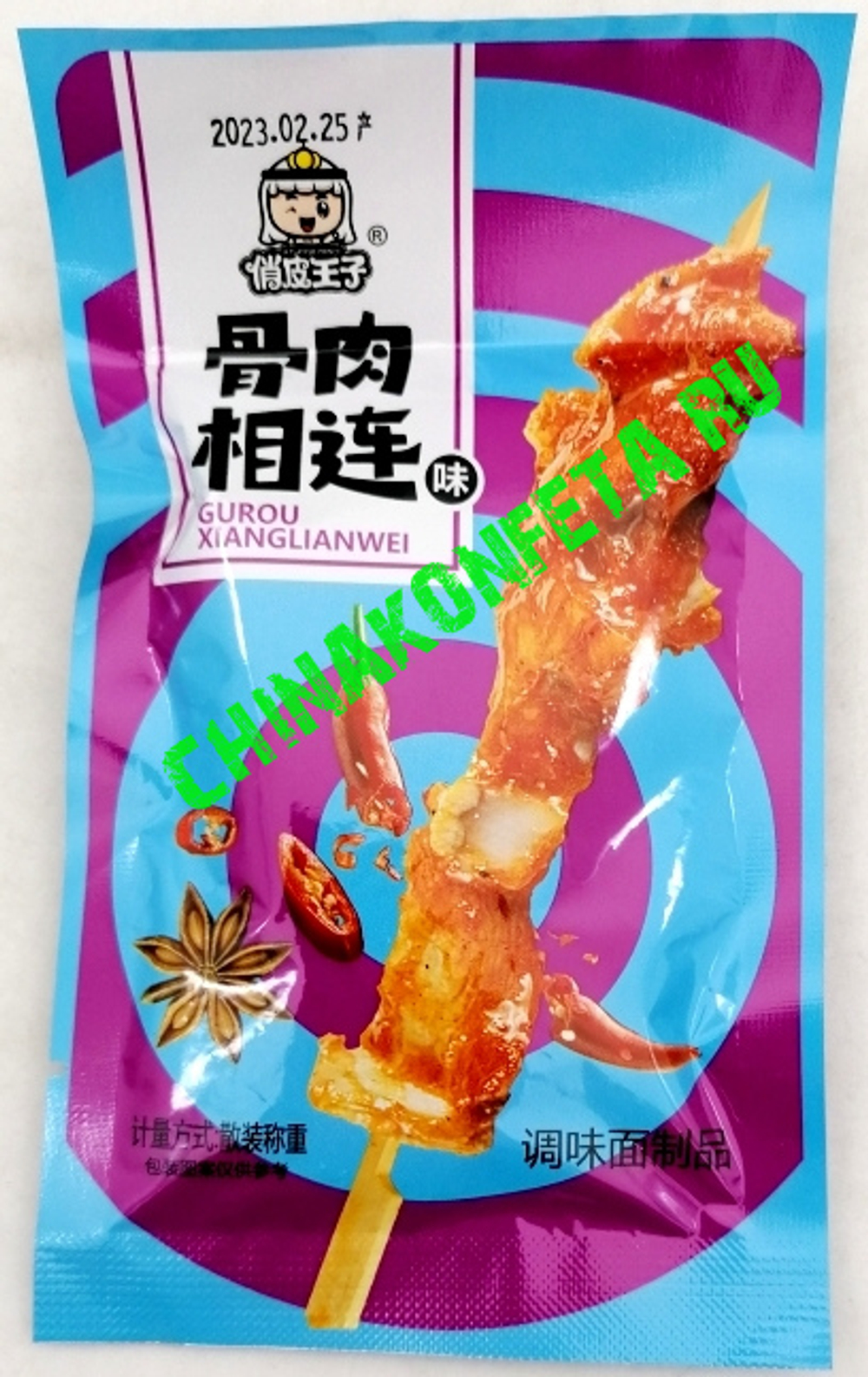 Снеки мучные QIAOPIDUO GUROU XIANGLIANWEI со вкусом мяса с приправами 22г*30шт (14бл) Китай