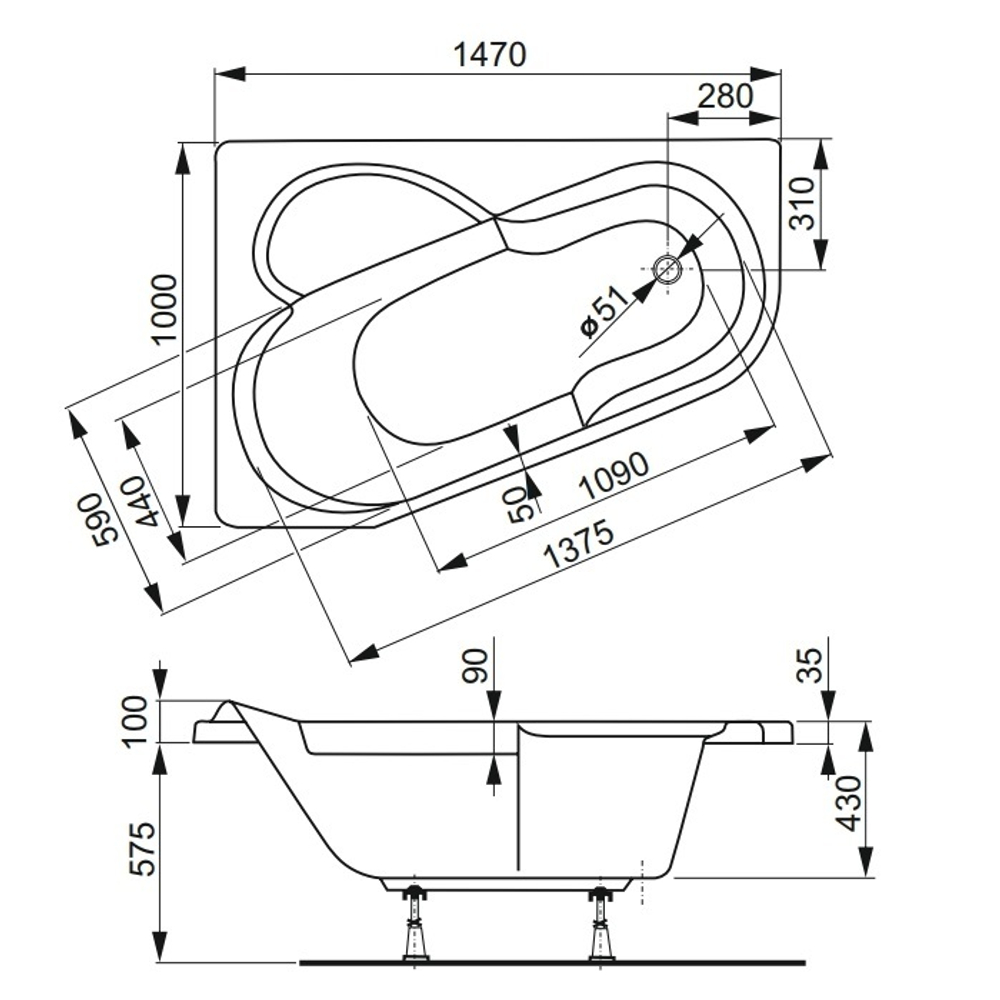 Акриловая ванна Vagnerplast SELENA 147x100 Left