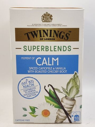 Чай травяной Twinings Superblends Calm успокаивающий (ромашка, специи, ниацин (витамин В3)) 18 пакетиков, 27 г (из Финляндии)