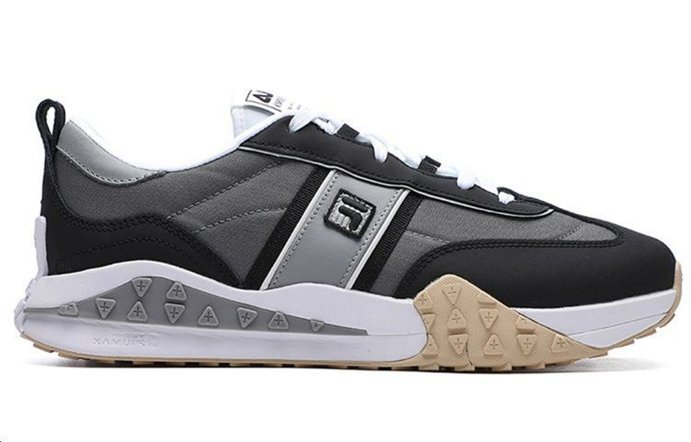 FILA Brick Textile, Synthetic Leather, Split Cow Leather Low top Casual Shoes Men"s Gray Black