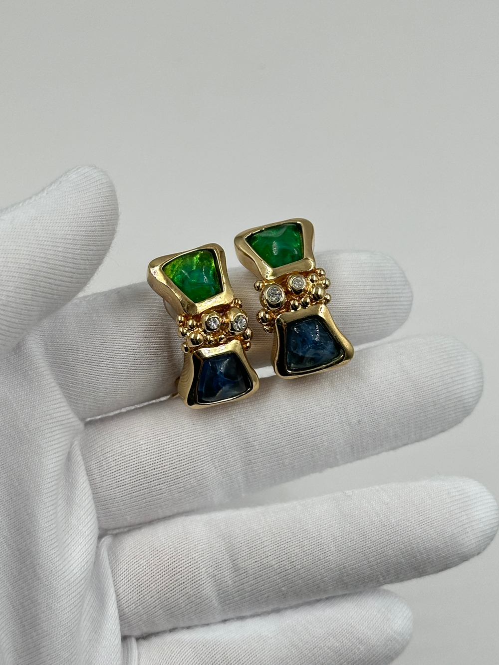 Клипсы с зелёными и синими вставками Christian Dior