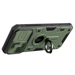 Чехол противоударный зеленого цвета для смартфона iPhone 15 Pro Max, серия CamShield Armor (версия с отверстием под лого) от Nillkin