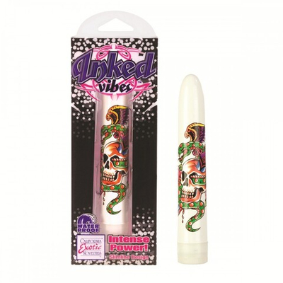 Белый вибратор с черепом Inked Vibes Superslim - 18 см. (Цвет: белый)
