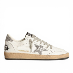 Women’s Ball Star sneakers in white nappa leather with silver glitter star and heel tab