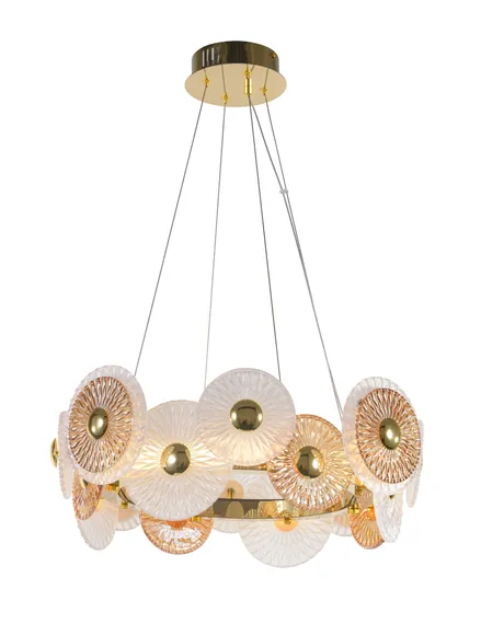 Люстра подвесная светодиодная NewRgy 5850E/48W GOLD+CLEAR+AMBER, 48 Вт, золотая и янтарная