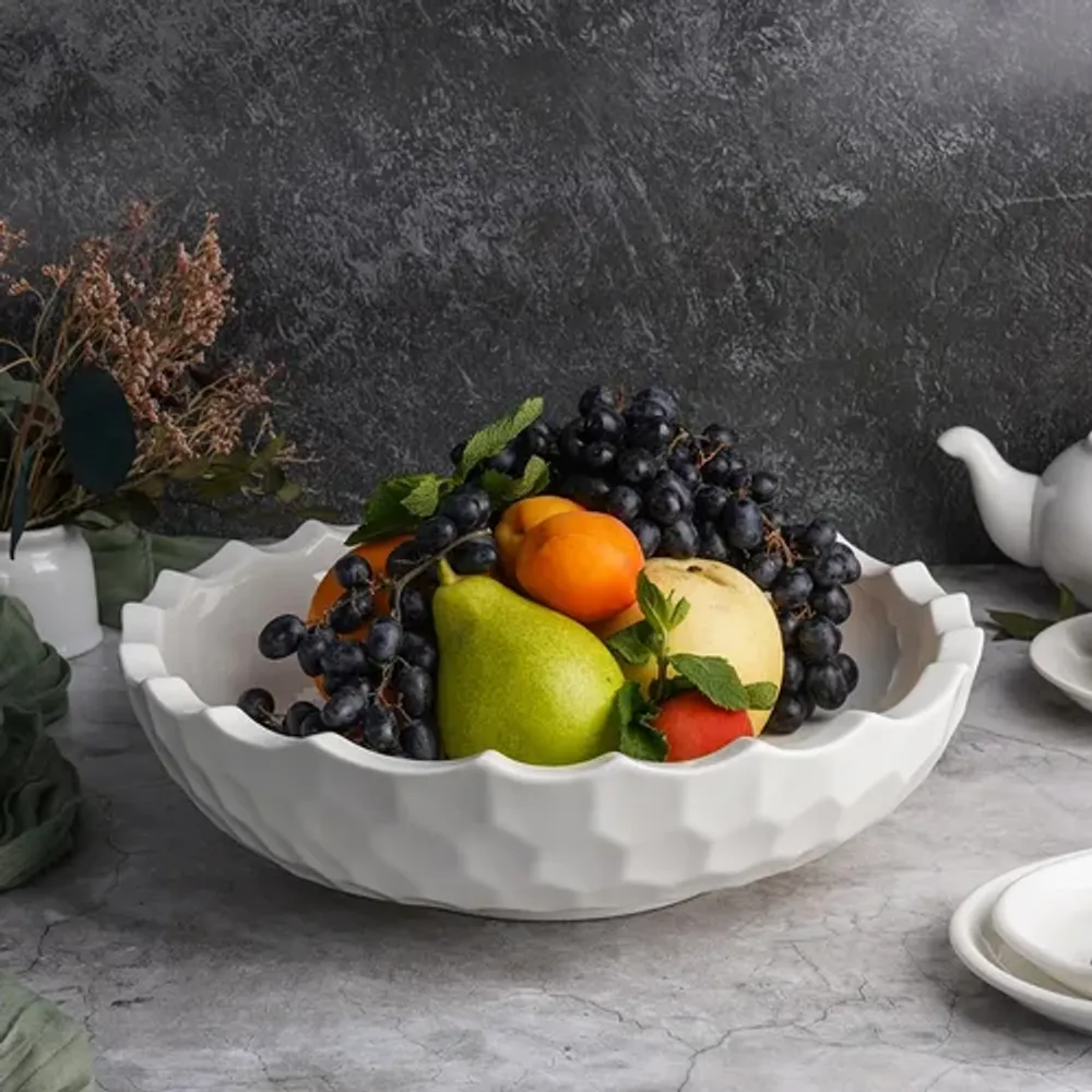 Салатник 2000 мл d 32,5 см h9,5 см Crush Honeycombs белый фарфор P.L. Proff Cuisine [1]