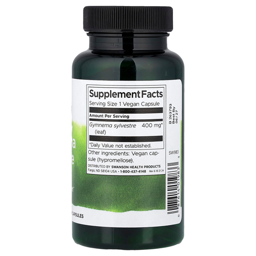 Swanson Vitamins, Full Spectrum®, листья джимнемы, 400 мг, 100 веганских капсул