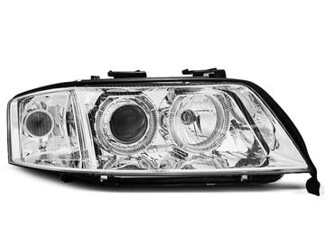 Передние фары Audi A6 C5 angel eyes chrome