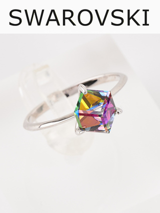 Кольцо Миражи тонкое с зеленым кристаллом Swarovski