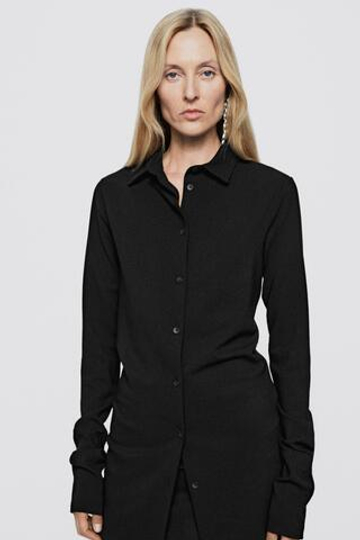 Massimo Dutti Длинная, эластичная рубашка из шерстяной смеси - Limited Edition, черный