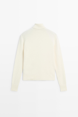 Massimo Dutti Трикотажный свитер из смесовой шерсти с высоким воротником, натуральный/кремовый