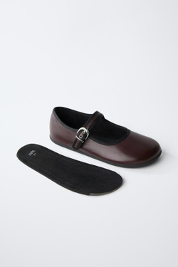 ZARA КОЖАНЫЕ БАЛЕТКИ BAREFOOT, ГРАНАТОВЫЙ