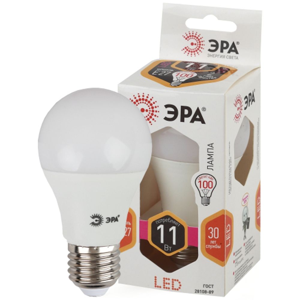 Лампочка светодиодная ЭРА STD LED A60-11W-827-E27 E27 / Е27 11 Вт груша теплый белый свет | Лампы cветодиодные Груша (A)