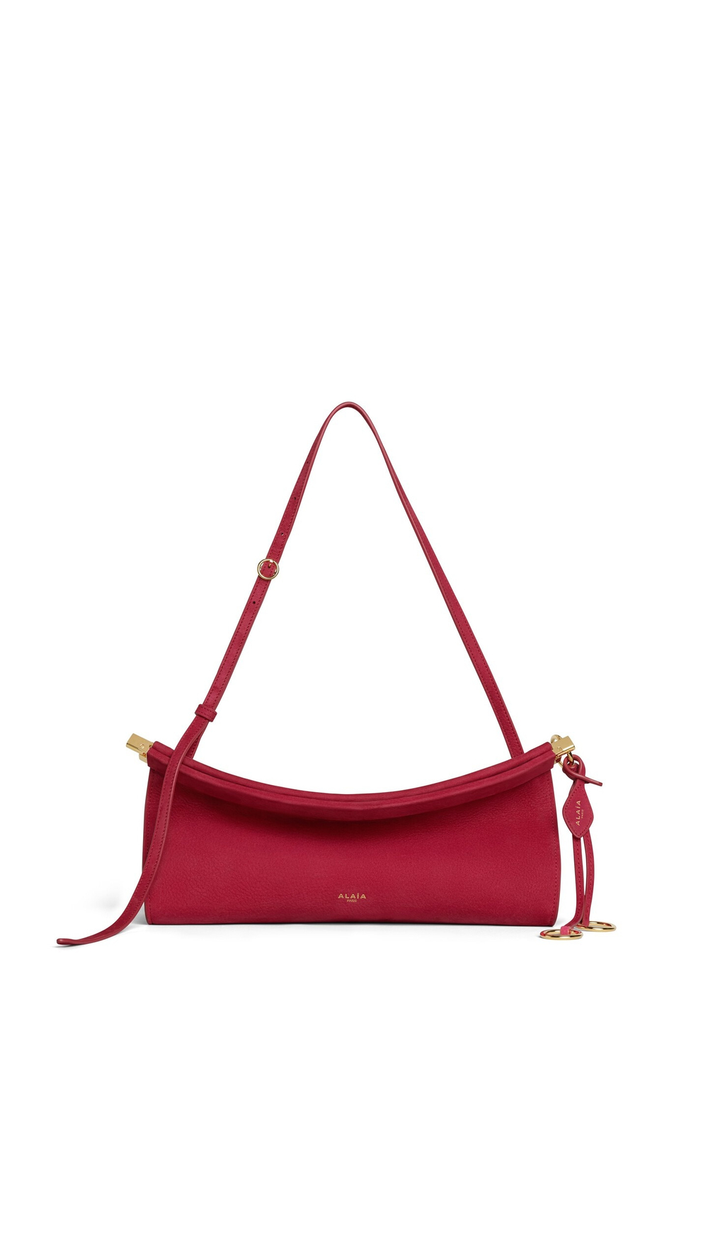 ALAÏA СУМКА LE CLICK EAST WEST ИЗ НАТУРАЛЬНОЙ КОЖИ, МАЛИНОВЫЙ