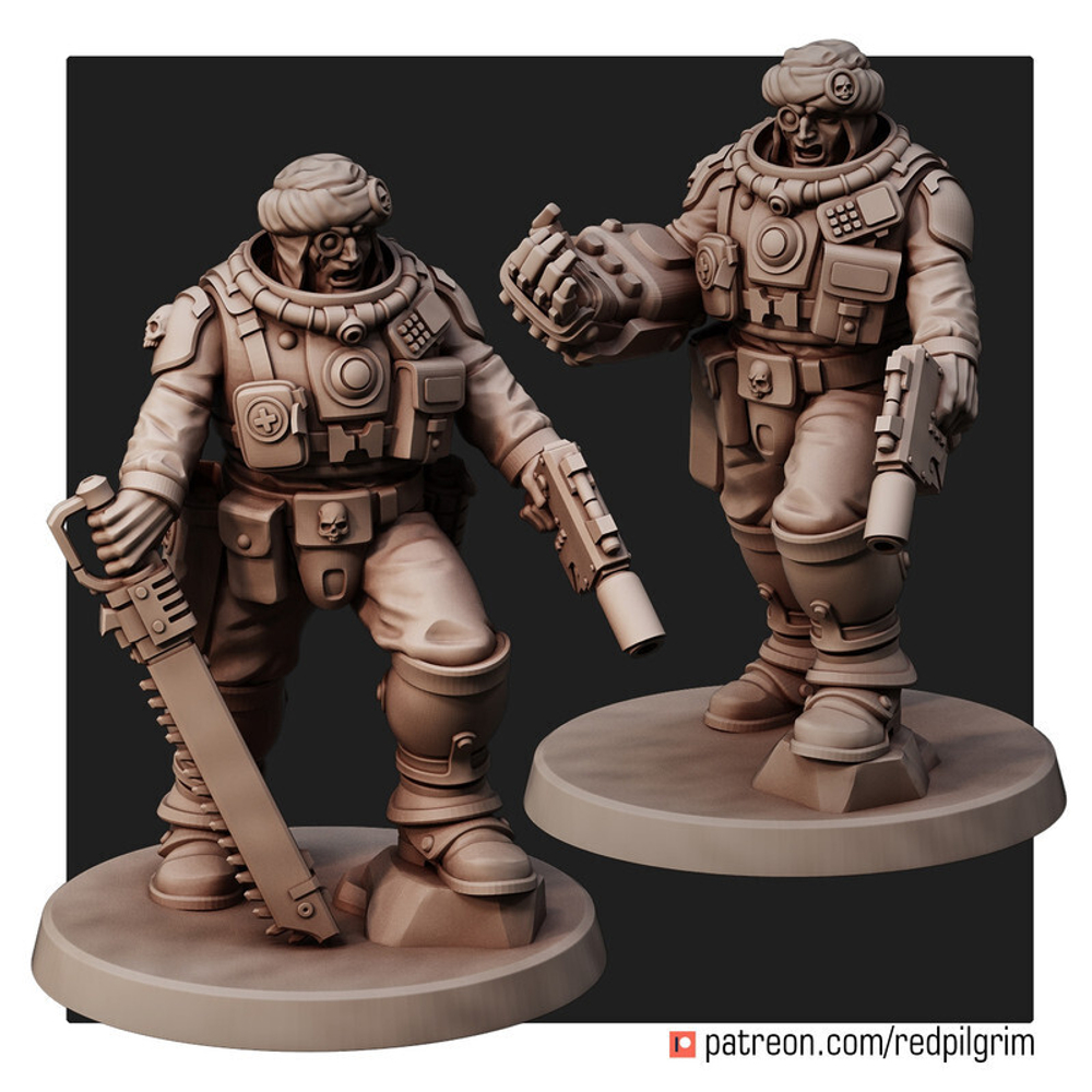 Astra Militarum Tallarn Desert Raiders Талларнский Сержант 1шт. с Силовым кулаком/Цепным мечом миниатюра для AOS,Waha, Настольная игра, НРИ, Варгейм, РПГ