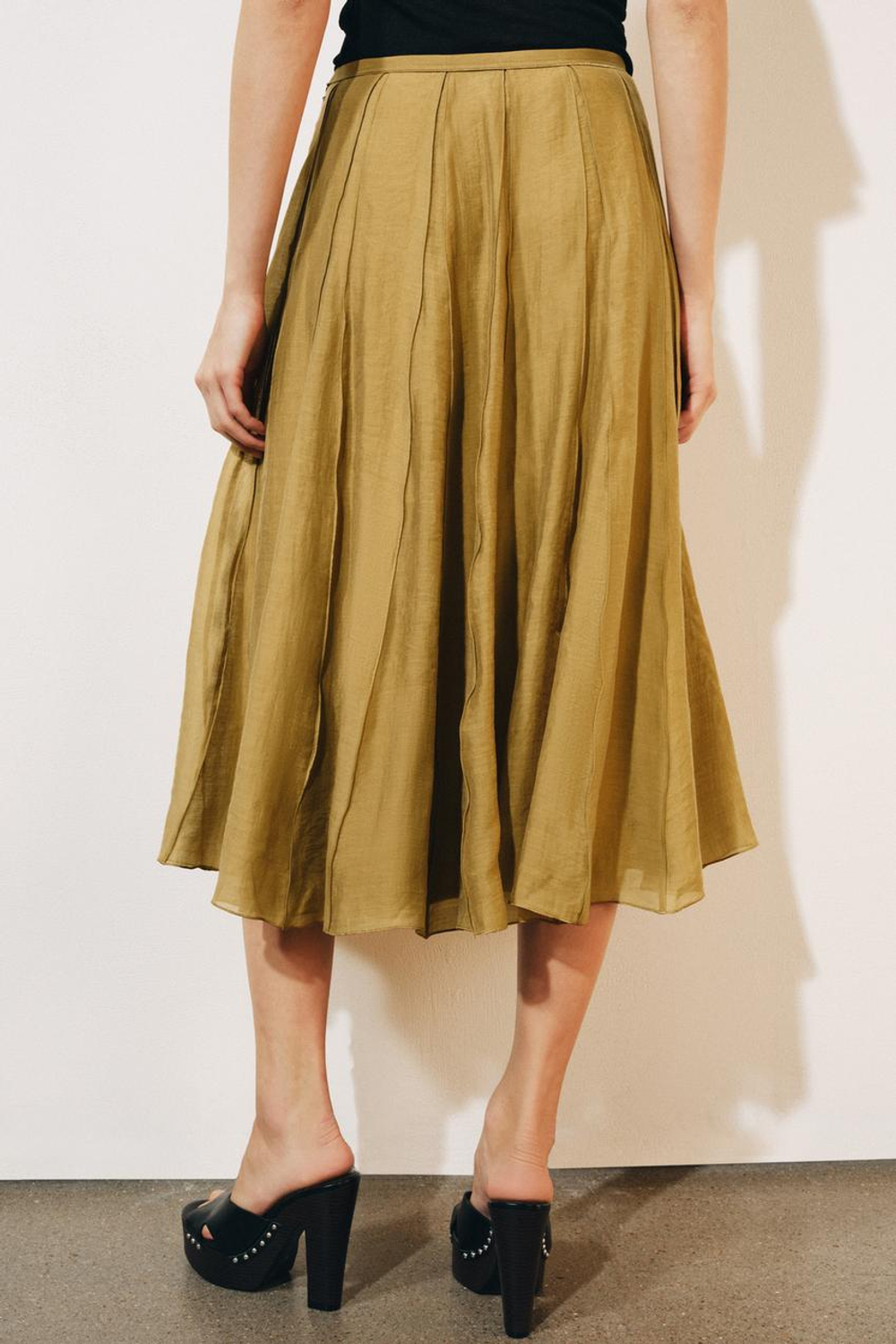 ZARA КОМБИНИРОВАННАЯ СТРУЯЩАЯСЯ ЮБКА — ZW COLLECTION, ОЛИВКОВЫЙ