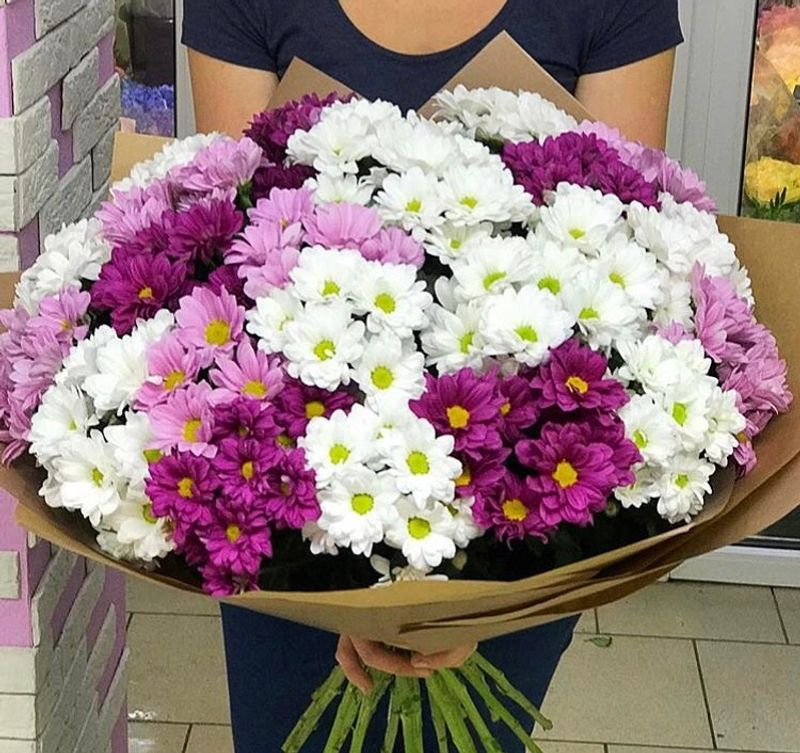 Букет из 23 кустовых хризантем в оформлении #1737 Букет из 23 кустовых хризантем в оформлении #1737